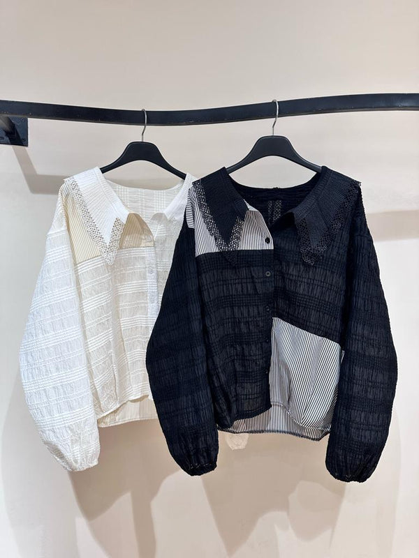 230856 - Patchwork Shirt Top(📣 New Item 📣)