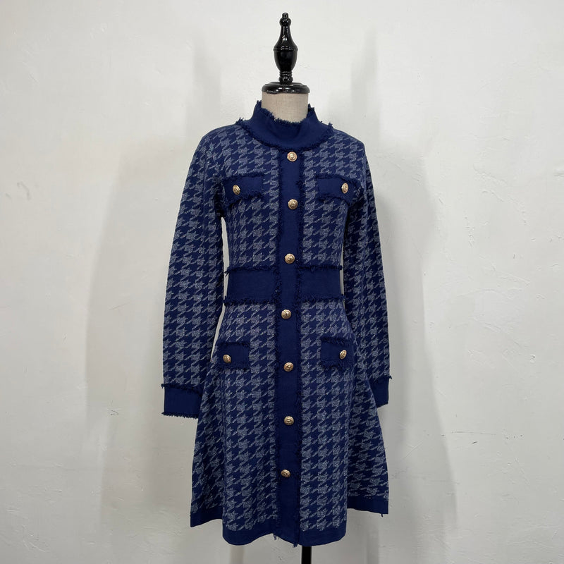 231101 - Houndstooth Check Knitting Dress
