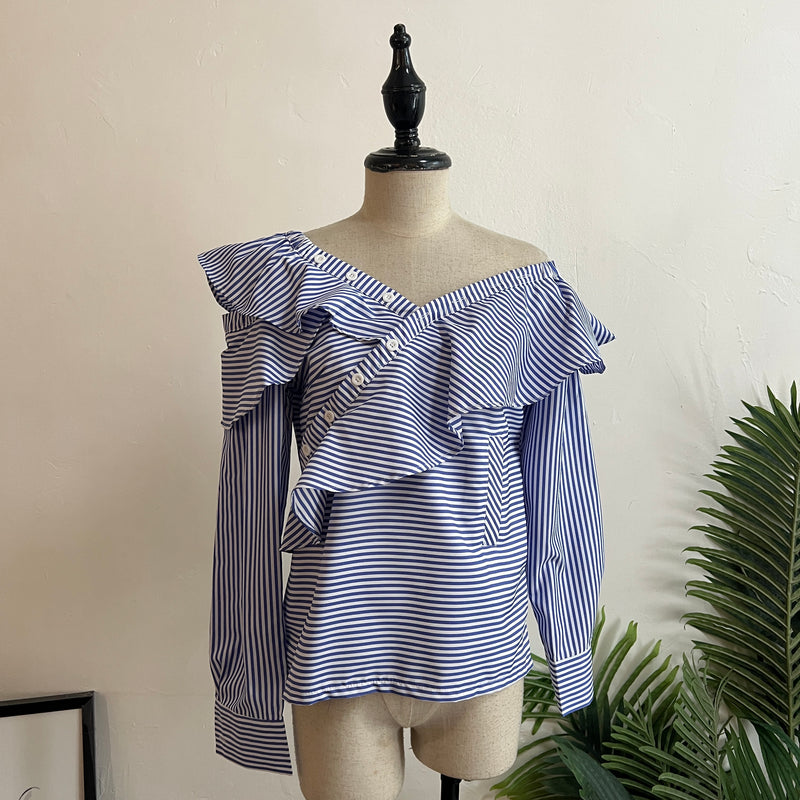 241285 -Striped Ruffle Top