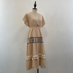 220671 - Folk Style V Neck Dress